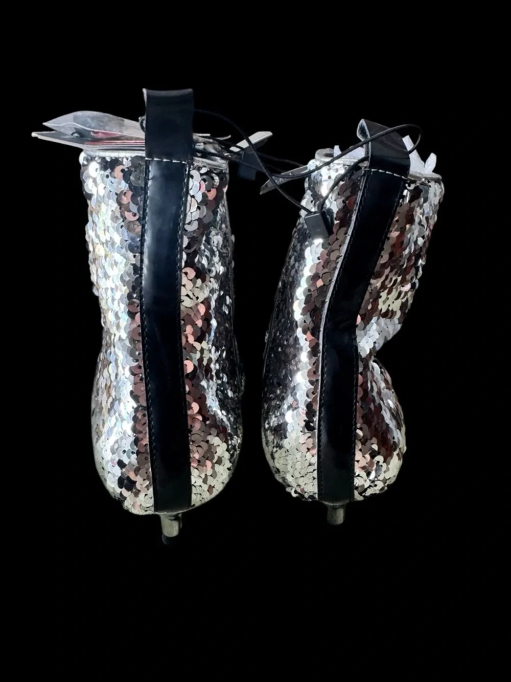 Zara Silver Sequin Kitten Heel Booties